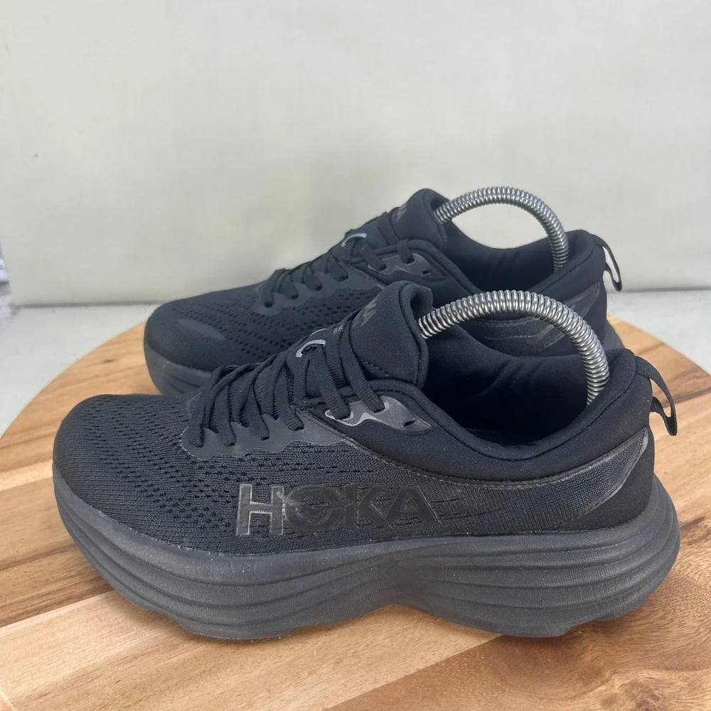 Hoka Bondi 8 Wide Mens Size 7.5 Black Running Shoes Cushioned Walking Sneaker